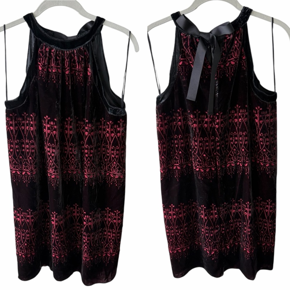Max Studio - Halter Neck Burnout Velvet Shift Dress Ruby Red SMALL